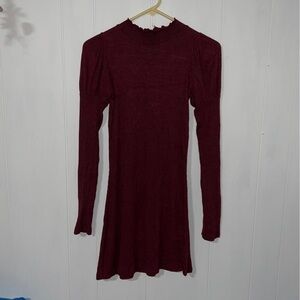 maroon Long Sleeve Ribbed Dress